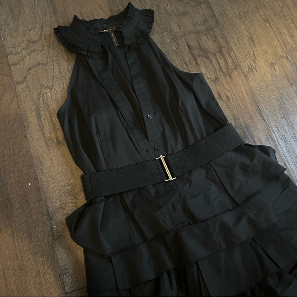 Vintage BCBGMaxAzria Pleated Halter Mini Dress Black Size 6 - Picture 2 of 8